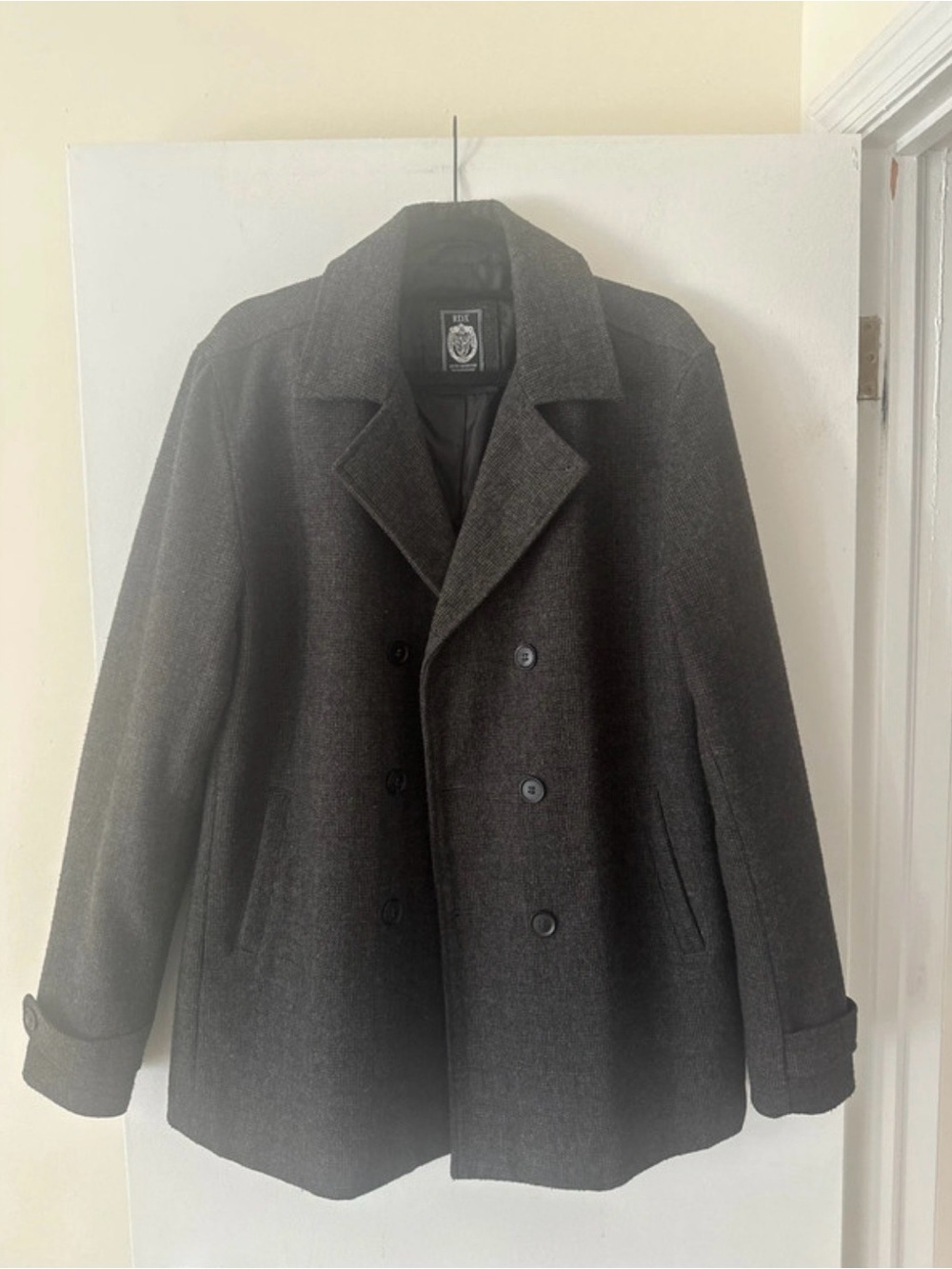 Men’s Black/Grey Wool Double Breasted Coat